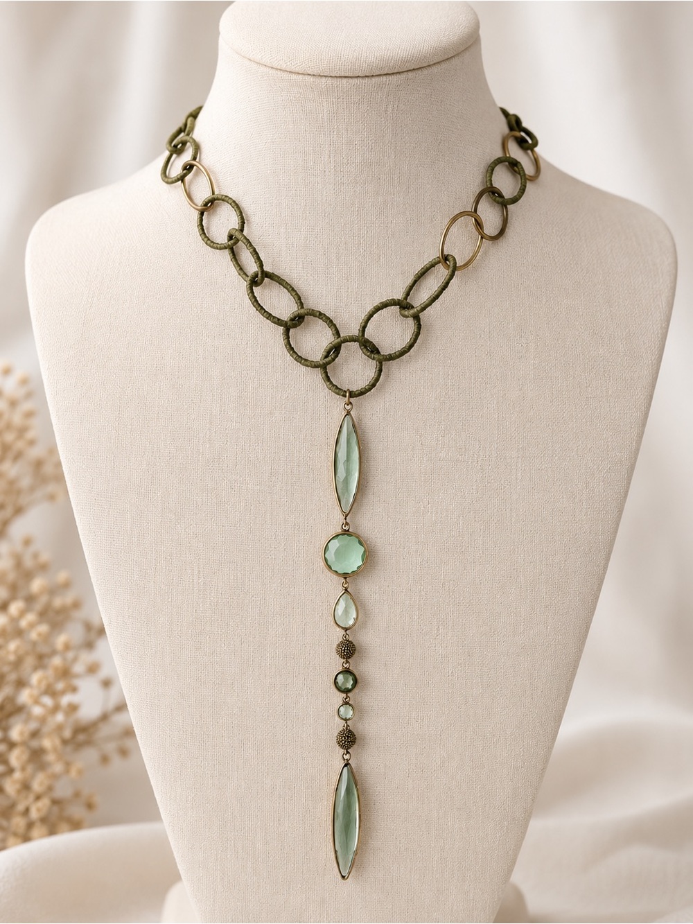 Laundry by Shelli Segal Gold Tone Pastel Faux Crystal Y Necklace Long Statement